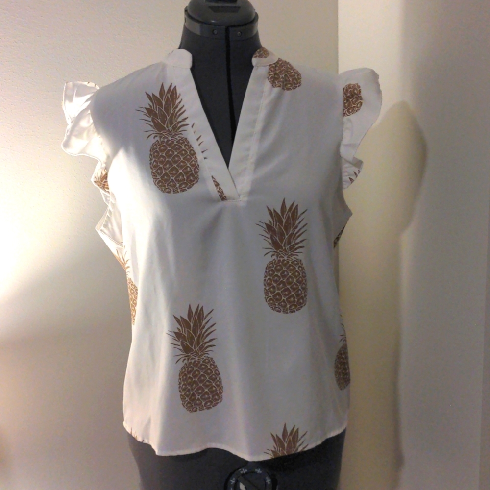 Shein White & Gold Pineapple Blouse